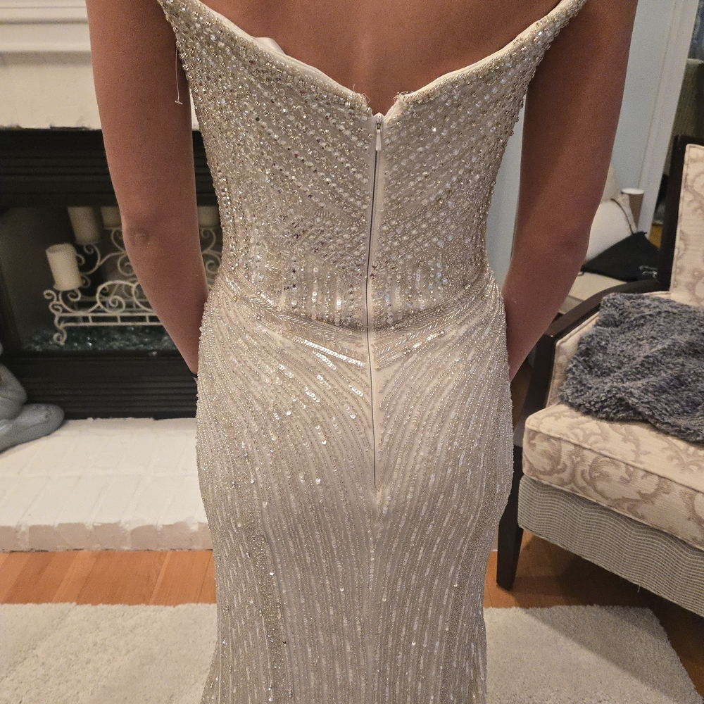 NEW AVA PRESLEY Strapless White And Silver Beaded/Sequin Prom Formal Gown Dress. - Picture 7 of 8